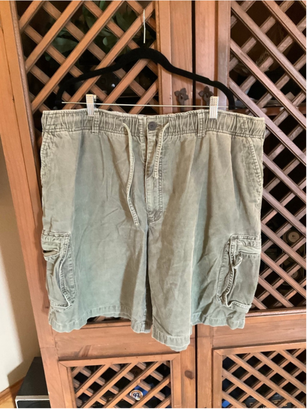 Vintage Corduroy Ocean Pacific Cargo Shorts Elastic Casual Olive Green XXL